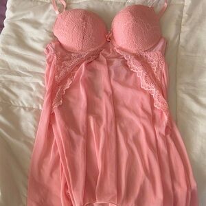 Fashion Nova Pink Lace Push-Up Babydoll Chemise